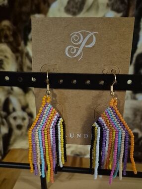 Plunder Multicolor Beaded Fringe Earrings with Orange Accents